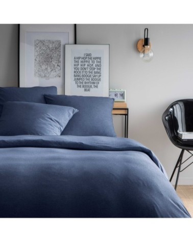 Parure de lit unie en jersey de coton Bleu 140x200+63x63cm