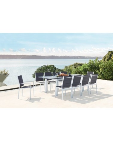 Table de jardin extensible et 10 chaises alu/textilène blanc