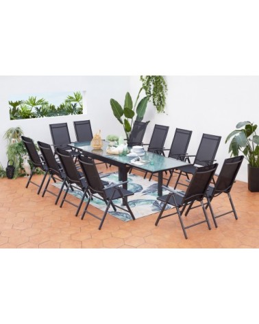 Table de jardin extensible 12 fauteuils en alu et textilène