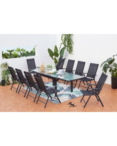 Table de jardin extensible 10 fauteuils en alu et textilène