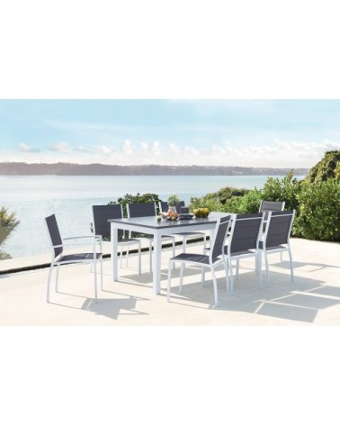 Table de jardin extensible et 8 chaises alu/textilène blanc