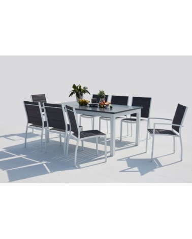 Table de jardin extensible et 8 chaises alu/textilène blanc