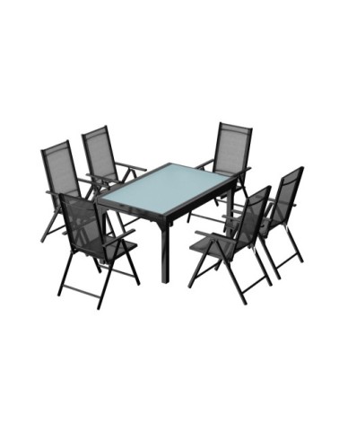 Table de jardin extensible et 6 fauteuils en alu et textilène