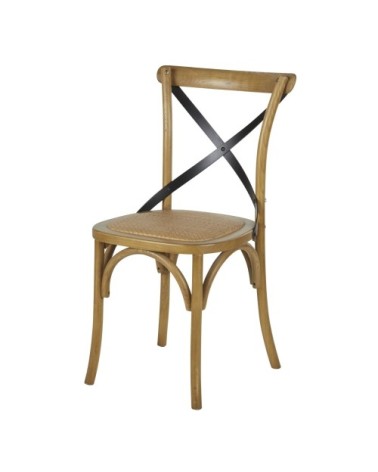Chaise bistrot foncé rotin et acier noir
