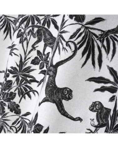 Rideau d'ameublement imprimé jungle en n&b coton noir 250 x 135