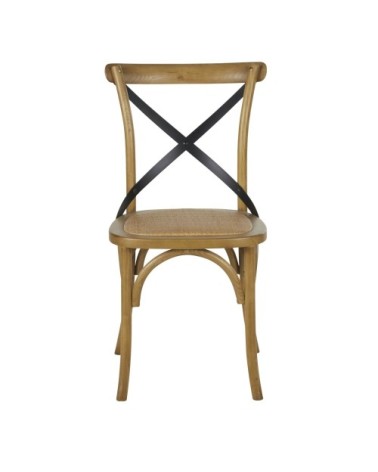Chaise bistrot foncé rotin et acier noir
