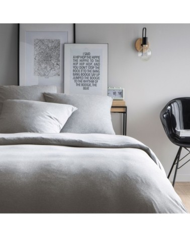 Parure de lit unie en jersey de coton Gris Chiné 140x200+65x65cm