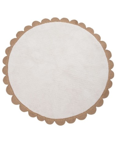 Tapis rond en coton recyclé et jute beige et blanc cassé D114