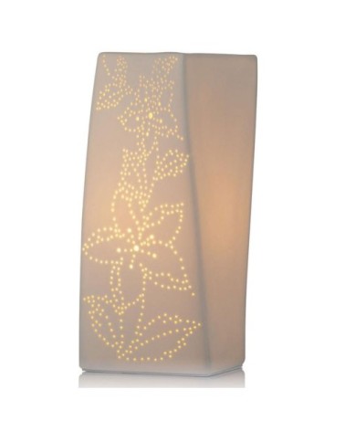 Lampe à poser en porcelaine blanche ellipse fleurie