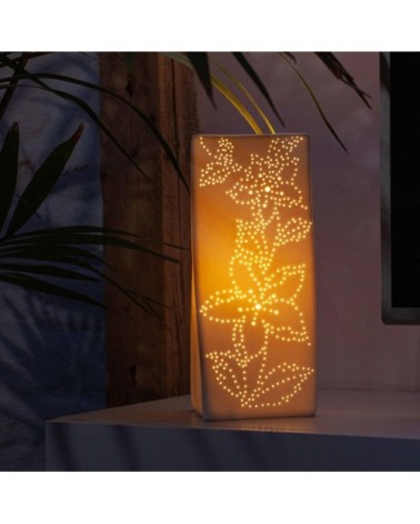 Lampe à poser en porcelaine blanche ellipse fleurie