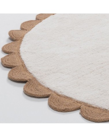 Tapis rond en coton recyclé et jute beige et blanc cassé D114