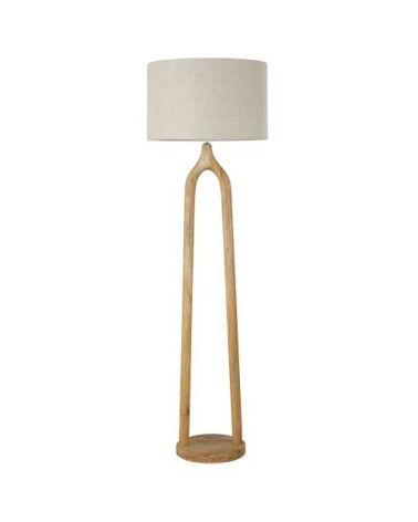 Lampadaire en bois de manguier et abat-jour en lin beige H168