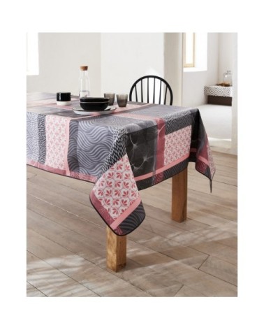 Nappe en coton enduit PVC rose gris 160x200 cm