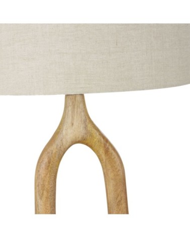 Lampadaire en bois de manguier et abat-jour en lin beige H168