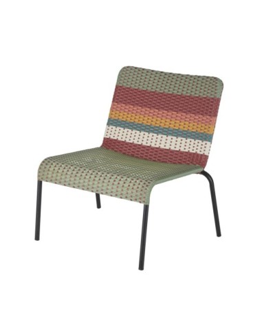 Fauteuil de jardin en résine recyclée tressée multicolore et acier noir