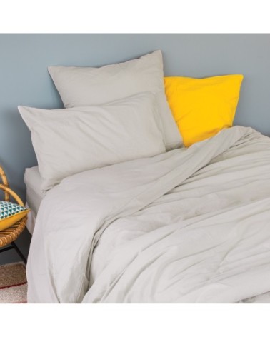 Taie d'oreiller en coton lavé galet 70 x 50