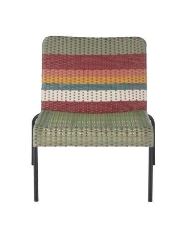 Fauteuil de jardin en résine recyclée tressée multicolore et acier noir