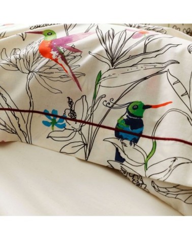 Taie de traversin faune et flore coton ecru 200 x 86