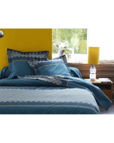 Taie de traversin art déco" coton bleu 140 x 86"