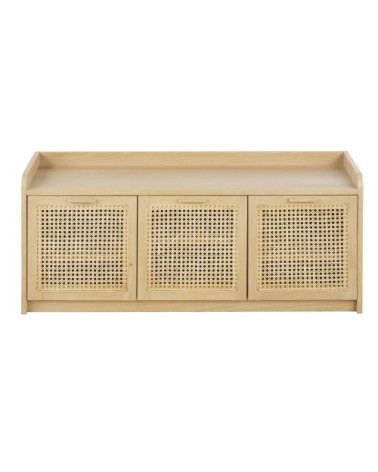 Banc 3 portes et cannage en rotin L120