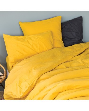 Taie d'oreiller en coton lavé curry 65 x 65