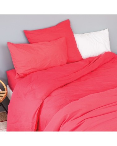 Taie d'oreiller en coton lavé groseille 70 x 50