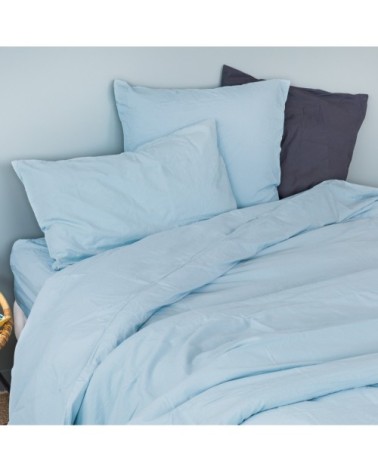 Taie d'oreiller en coton lavé bleu 65 x 65