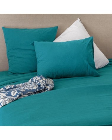 Taie d'oreiller en coton lavé lac 65 x 65