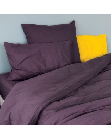 Taie d'oreiller en coton lavé figue 70 x 50