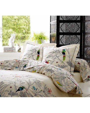 Taie d'oreiller faune et flore coton ecru 65 x 65