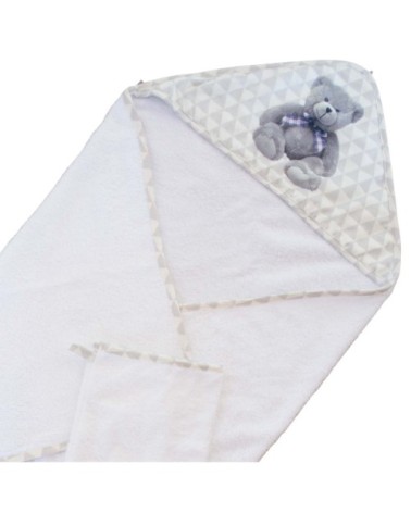 Sortie de bain et gant enfant Ourson Gris/Blanc 75x75