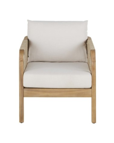 Fauteuil de jardin en bois d'acacia massif et coussins en polyester recyclé écru