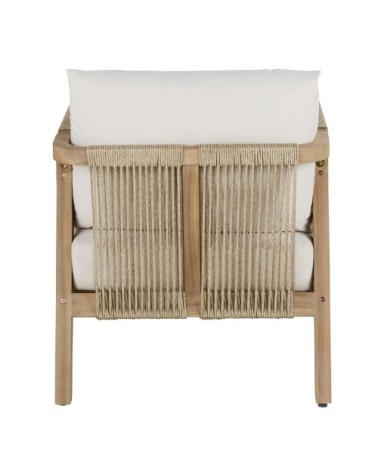 Fauteuil de jardin en bois d'acacia massif et coussins en polyester recyclé écru