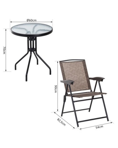 Ensemble de jardin 2 chaises inclinables pliables table ronde choco