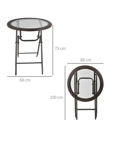 Table ronde bistro de jardin pliable plateau verre trempé