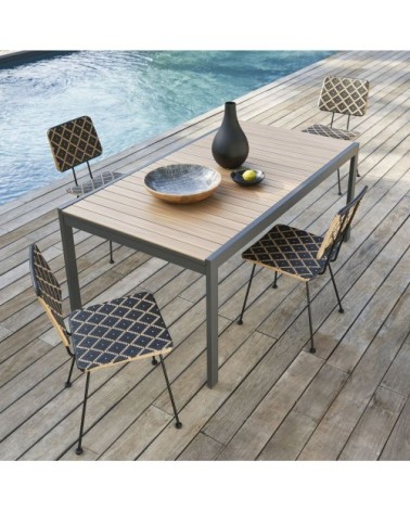 Table de jardin extensible en aluminium coloris imitation teck et gris anthracite 8/12 personnes