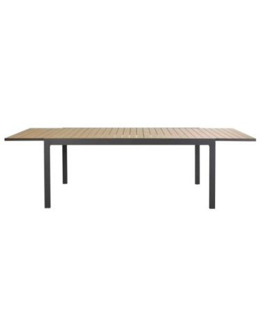 Table de jardin extensible en aluminium coloris imitation teck et gris anthracite 8/12 personnes