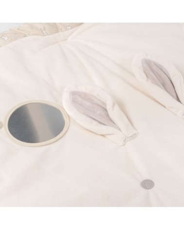 Tapis d'éveil bébé rond écru, blanc et taupe D90