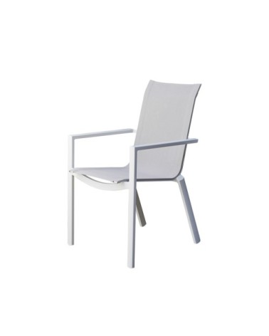 Fauteuil de jardin en aluminium blanc et textilène gris