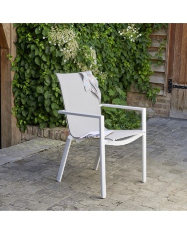 Fauteuil de jardin en aluminium blanc et textilène gris