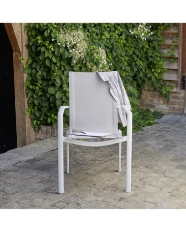 Fauteuil de jardin en aluminium blanc et textilène gris