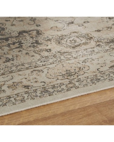Grand tapis style oriental tissé jacquard beige et gris 200x300