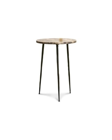 Petite table d'appoint en marbre gris et métal