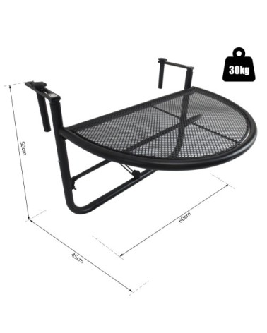 Table demi lune suspendue pour balcon métal noir