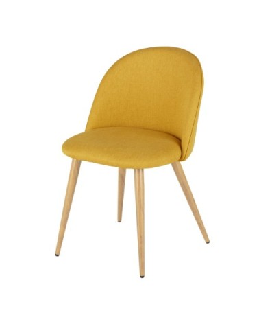 Chaise vintage en tissu recyclé ocre et acier imitation chêne