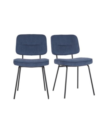 Set de 2 chaises moderne en tissu côtelé bleu