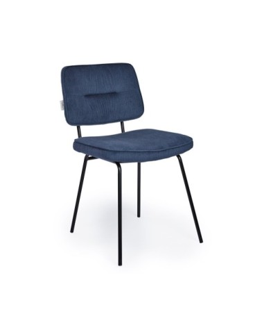 Set de 2 chaises moderne en tissu côtelé bleu