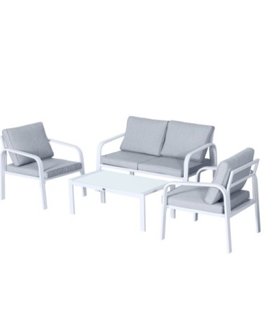 Ensemble salon de jardin 4 places style Yachting gris blanc