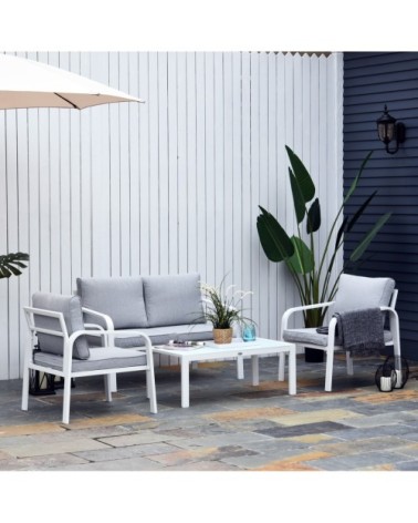Ensemble salon de jardin 4 places style Yachting gris blanc