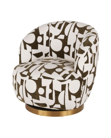 Fauteuil pivotant motif jacquard beige et vert kaki